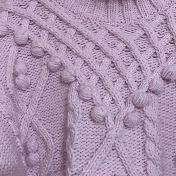 Zara Chunky Cable  Knit Pink Pom Pom Slouchy Sweater Balloon  Sleeves  Med Boho - Picture 6 of 10